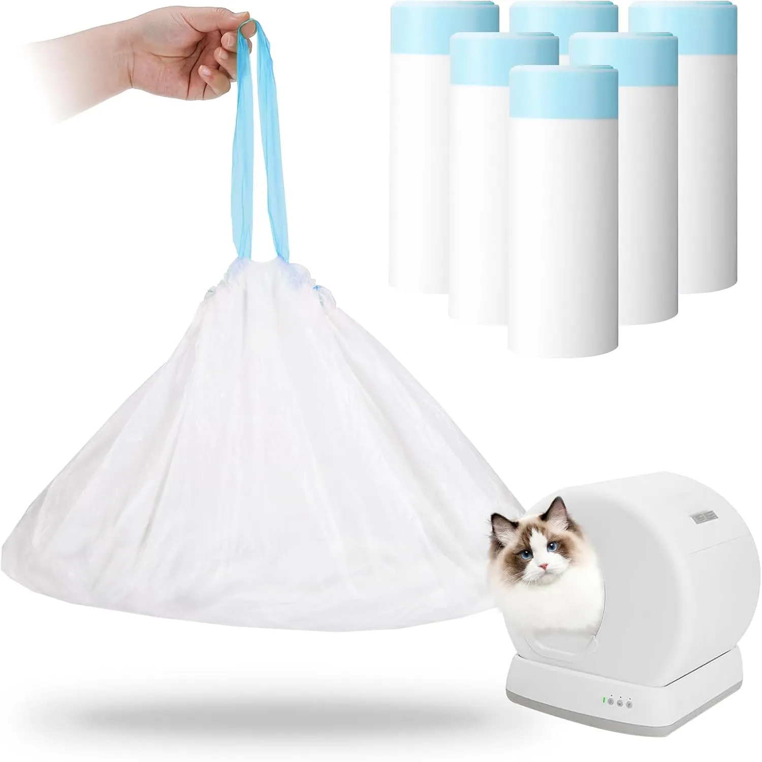 120 Count Self-Cleaning Cat Litter Box Liners Bag Compatible with Meowant MW-SC01/MW-SC02/MW-LR01, Heavy Duty Thick Drawstring Replacement Cat Litter Bags Self Cleaning Litter Box Bags 22 * 13"
