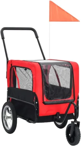 2 in 1 Dog Bike Trailer and Jogging Stroller | Folding Pet Stroller Bicycle Carrier | Foldable Dog Cart for Bicycle | Pet Wagon Cargo Carrier and Jogger for Small and Medium Pet | Red and Black