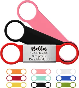 3bands Pack Slide On Pet Tag ID for Dogs, Cats, Silent Custom Paw Prints & Bone Dog Tags, Cat Name Engraved Tags Personalized, No Jingle Slide On Cat Tag ID, Big Dogs & Small Puppies Label (Small)