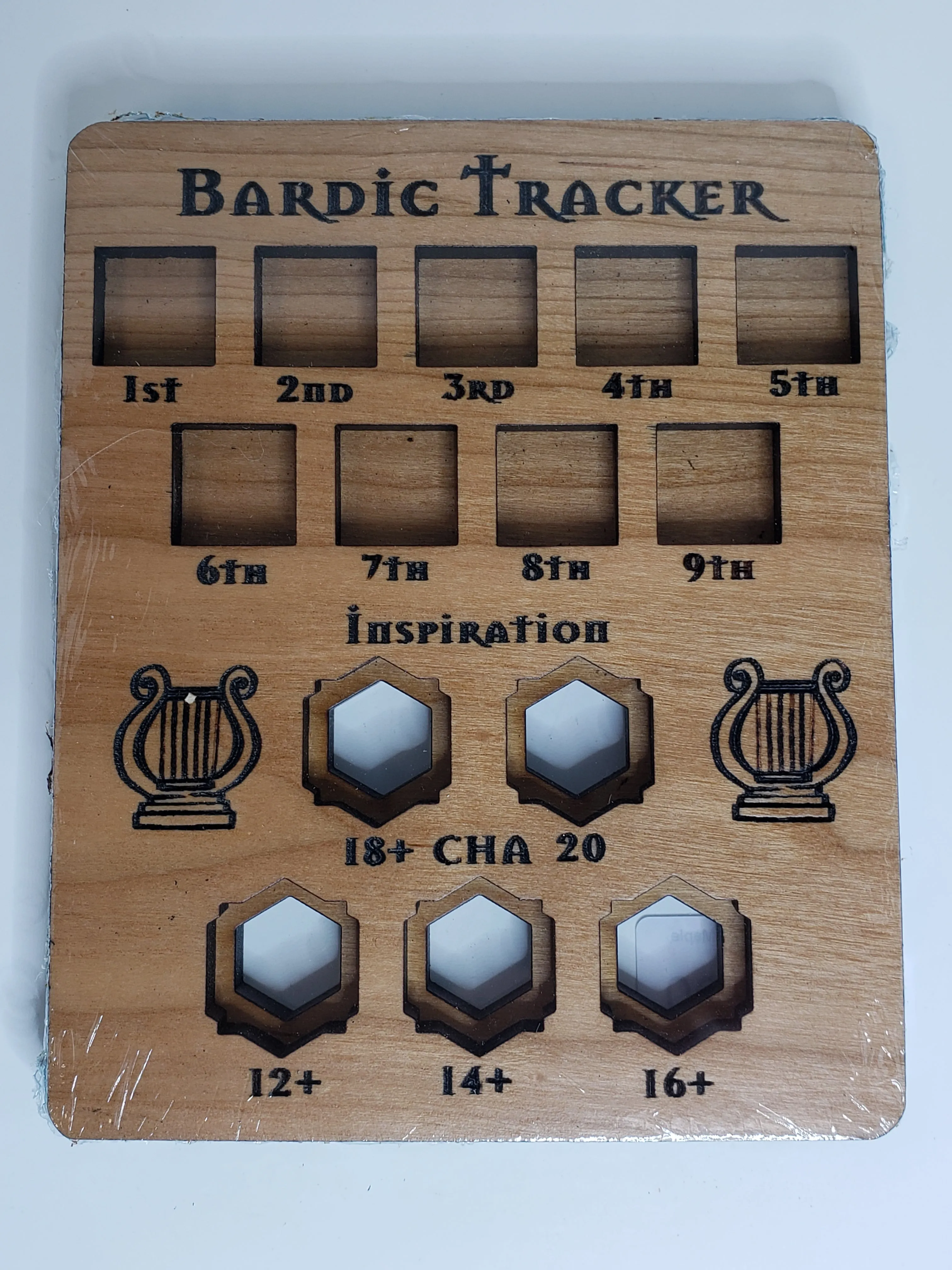 5e Hardwood Character Cards - Bard Tracker in Maple Wood