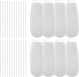 8pcs Lint Traps for Washing Machine Hose & 24pcs Cable Ties, Thick Laundry Lint Trap Washer Lint Catcher Mesh Laundry Lint Collector for Home Sink Drain System Hose Screen Filter (White)