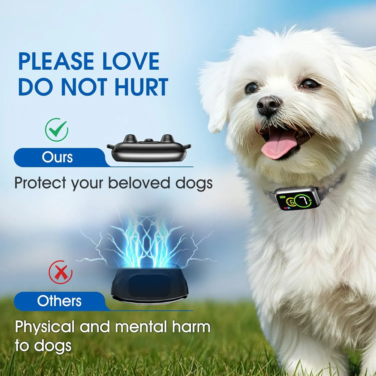 Automatic AI Bark Collar, Dog Bark Collar for Small Medium Large Dogs 5-90lbs, No Bark Collar with Adjustable Beep Vibration Modes & 7 Sensitivity, Smart Anti Barking Device for Dogs, IP67 Waterproof