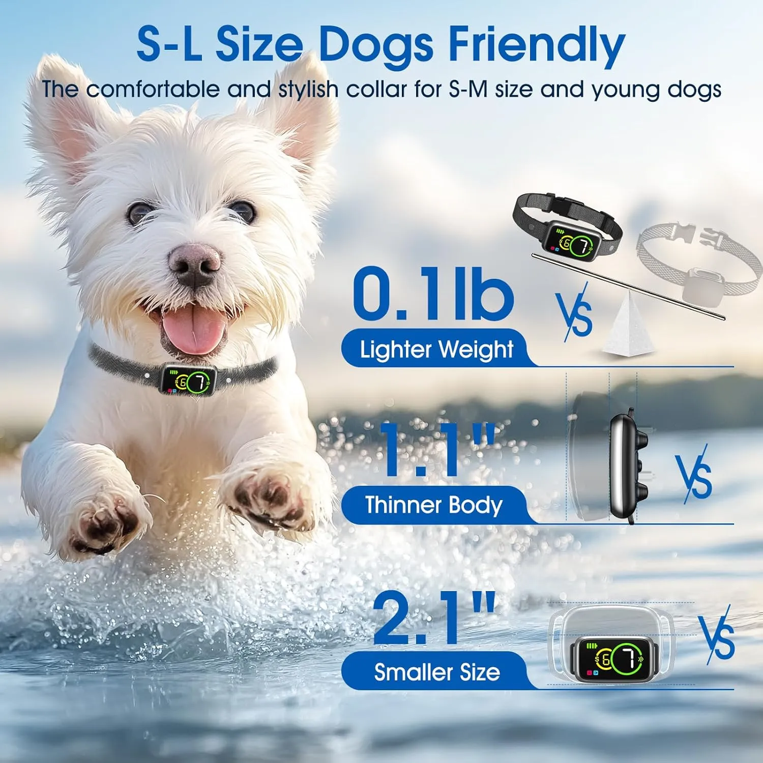 Automatic AI Bark Collar, Dog Bark Collar for Small Medium Large Dogs 5-90lbs, No Bark Collar with Adjustable Beep Vibration Modes & 7 Sensitivity, Smart Anti Barking Device for Dogs, IP67 Waterproof