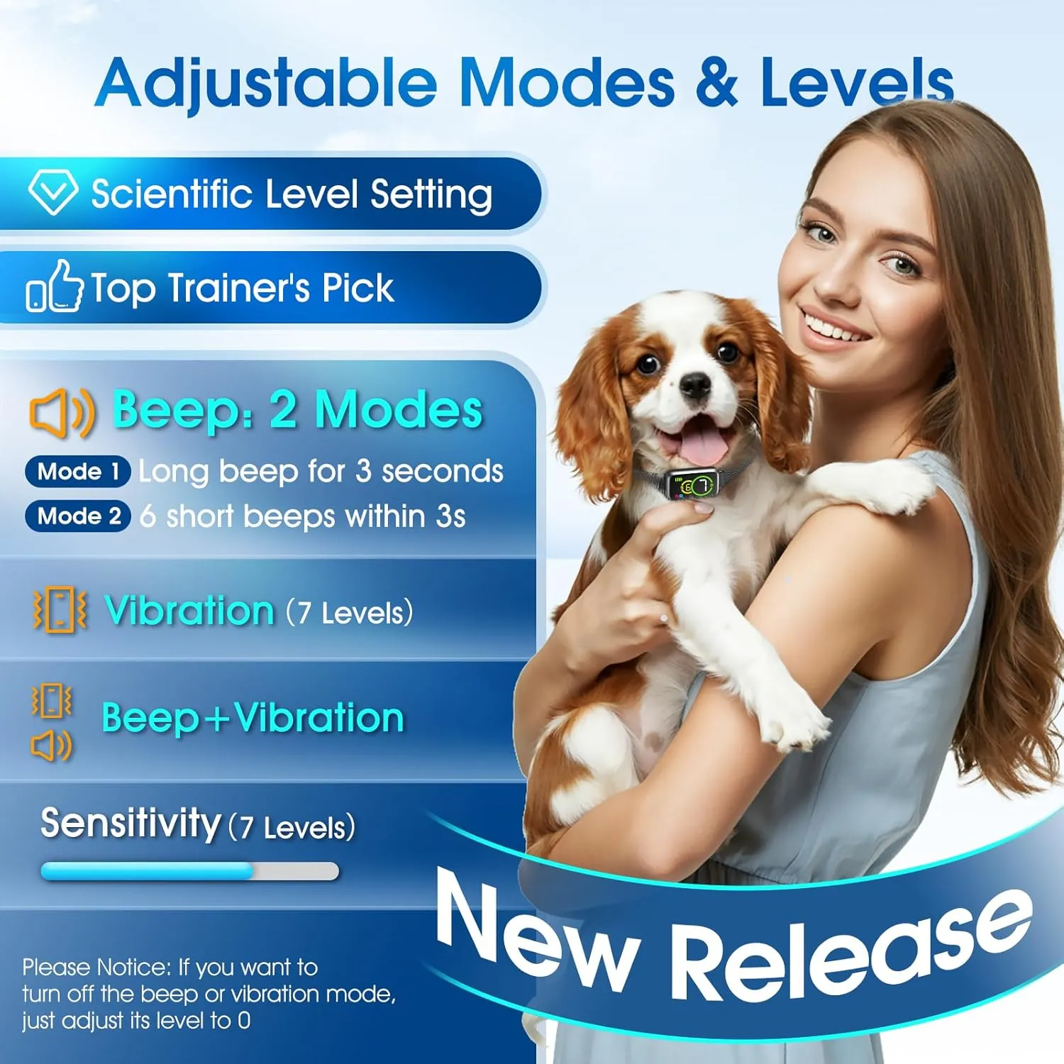 Automatic AI Bark Collar, Dog Bark Collar for Small Medium Large Dogs 5-90lbs, No Bark Collar with Adjustable Beep Vibration Modes & 7 Sensitivity, Smart Anti Barking Device for Dogs, IP67 Waterproof