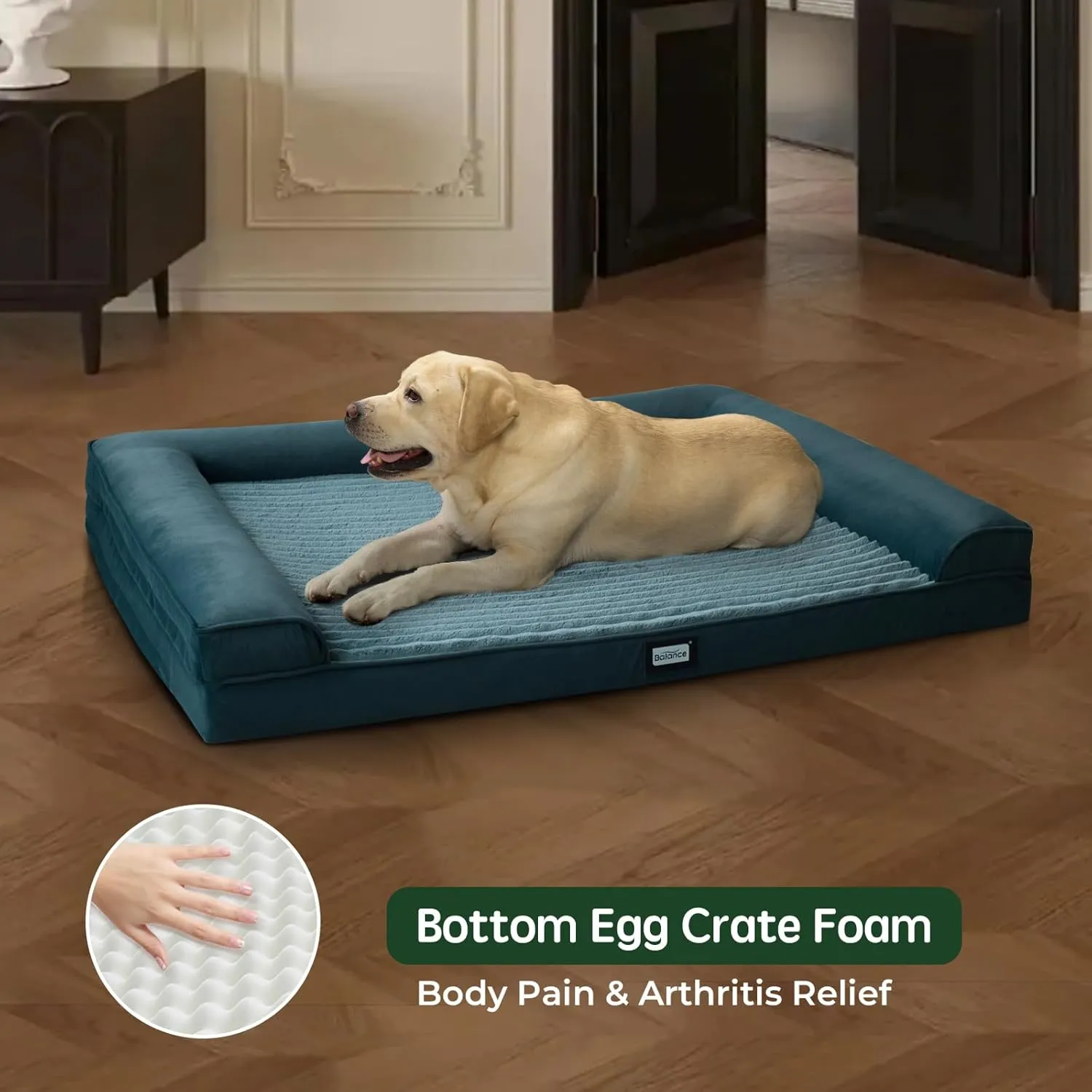BALANCE Orthopedic Dog Bed, Egg Crate Foam Couch for Pet Sleeping, Pet Sofa with Removable Washable Cover & Waterproof Lining, Comfy Bed for Extra Large Dogs, Moonless Night