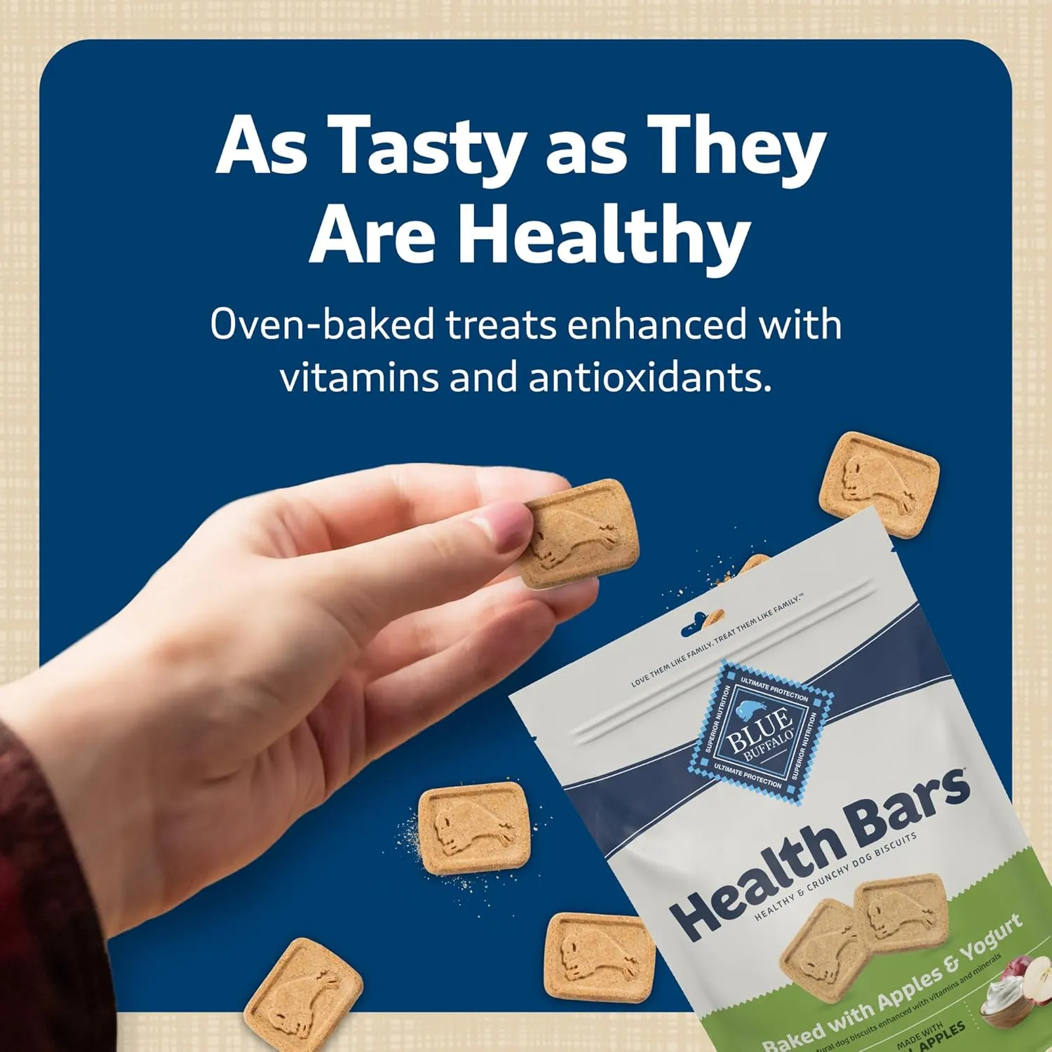 Blue Buffalo Health Bars Crunchy Dog Biscuits, Oven-Baked With Natural Ingredients, Apples & Yogurt, 16-oz Bag