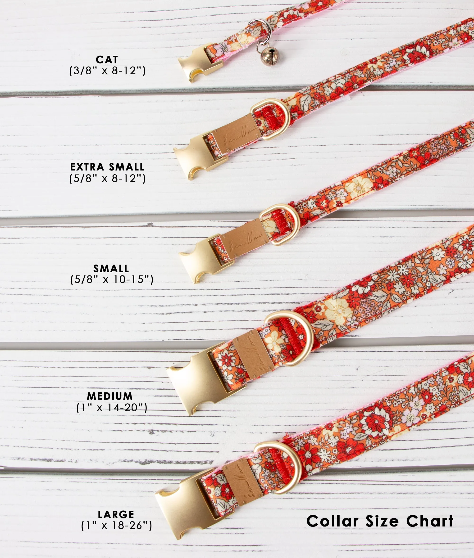 Cotton Floral Adjustable Cat Collar with Matt Gold Buckle and Bell, 13-Mustard