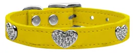 Crystal Heart Genuine Leather Dog Collar Yellow 14