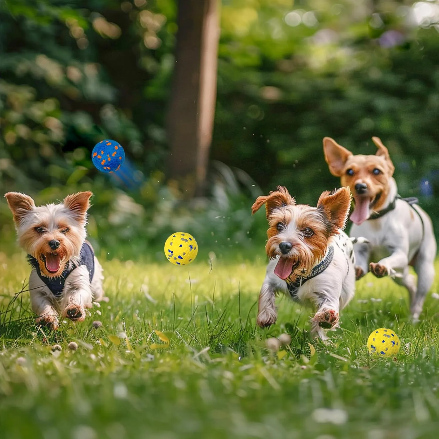 Dog Balls for Aggressive Chewers, Floating Toy for Water Fetch, Bouncy Indestructible Teething Chew and Tennis Balls for Small Medium Large Dogs - 4 Pack