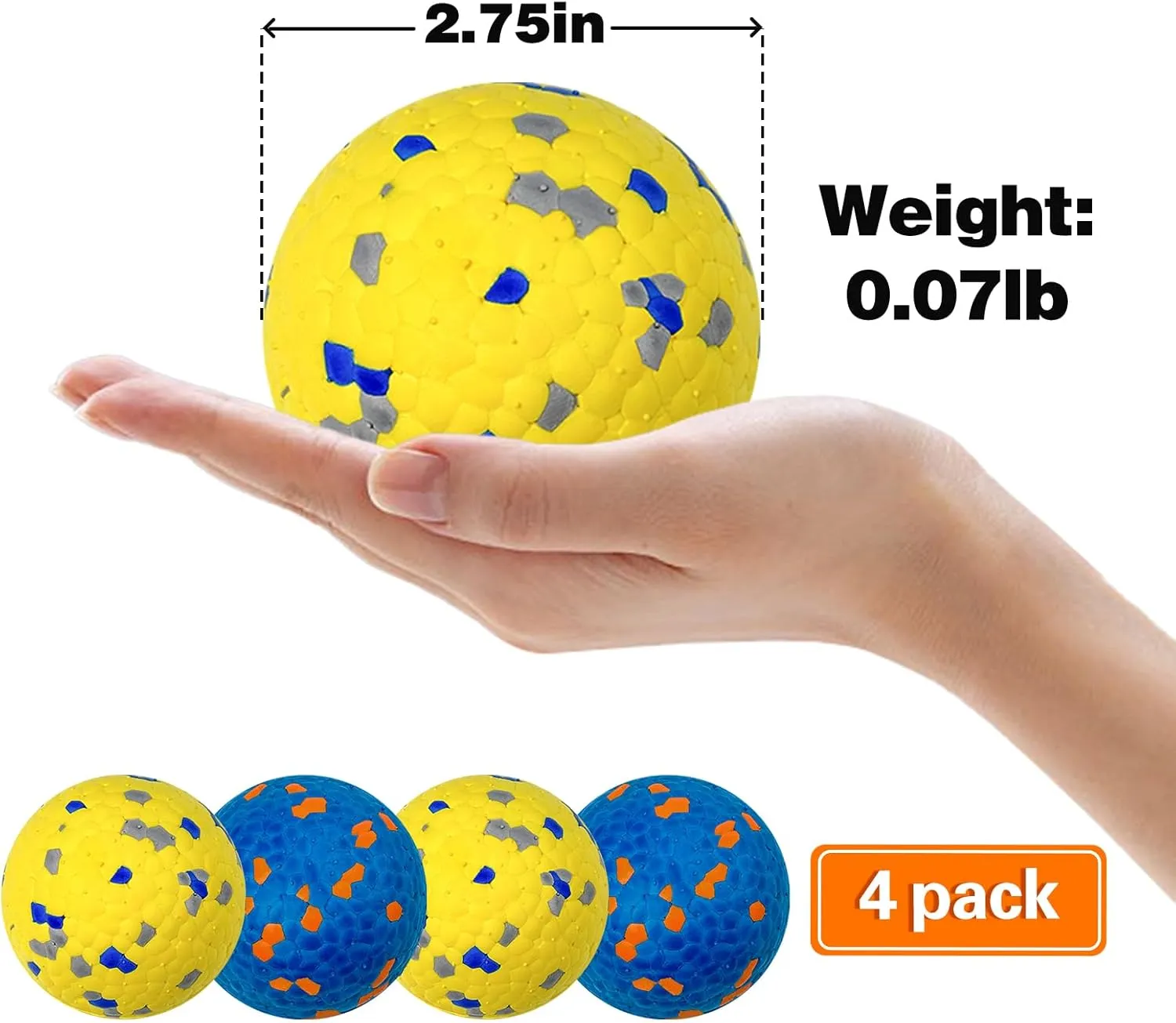 Dog Balls for Aggressive Chewers, Floating Toy for Water Fetch, Bouncy Indestructible Teething Chew and Tennis Balls for Small Medium Large Dogs - 4 Pack