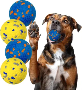 Dog Balls for Aggressive Chewers, Floating Toy for Water Fetch, Bouncy Indestructible Teething Chew and Tennis Balls for Small Medium Large Dogs - 4 Pack