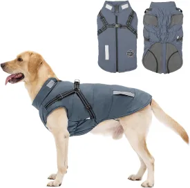 Dog Coat: Warm Dog Jacket Dog Winter Coat - Dog Fleece Jacket with Harness Built in, Dog Cold Weather Coat with Reflective Stripes, Waterproof Dog Vest, Dog Coats for Small Medium Large Dogs Blue XL