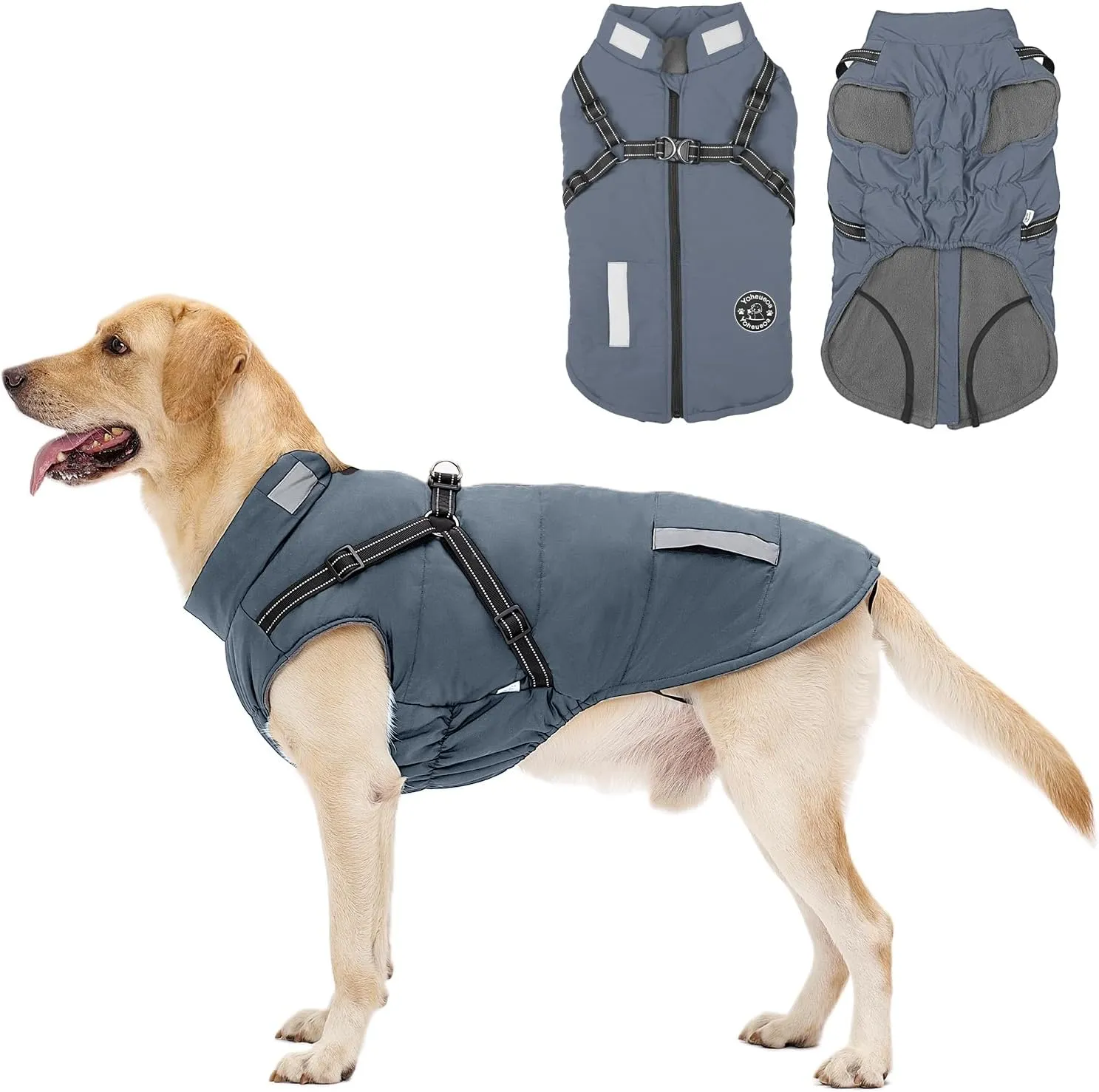 Dog Coat: Warm Dog Jacket Dog Winter Coat - Dog Fleece Jacket with Harness Built in, Dog Cold Weather Coat with Reflective Stripes, Waterproof Dog Vest, Dog Coats for Small Medium Large Dogs Blue XL