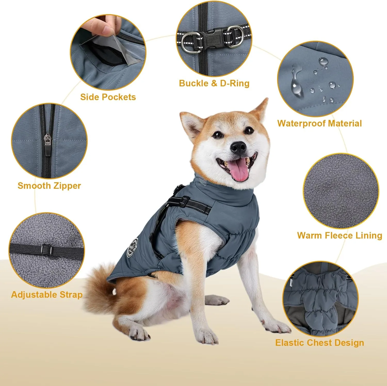 Dog Coat: Warm Dog Jacket Dog Winter Coat - Dog Fleece Jacket with Harness Built in, Dog Cold Weather Coat with Reflective Stripes, Waterproof Dog Vest, Dog Coats for Small Medium Large Dogs Blue XL