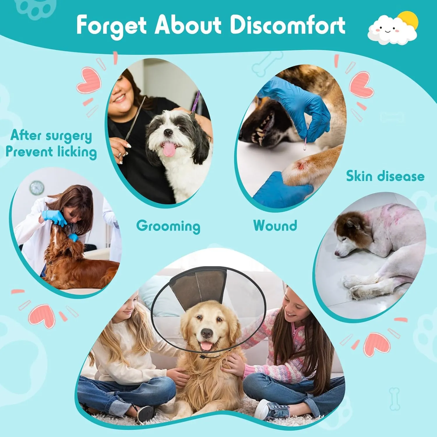 Dog Cone Collar, Transparent Recovery Cone for Large Medium Small Dogs, Soft Elizabethan Collar After Surgery to Prevent Licking Wound, Enhanced Visibility