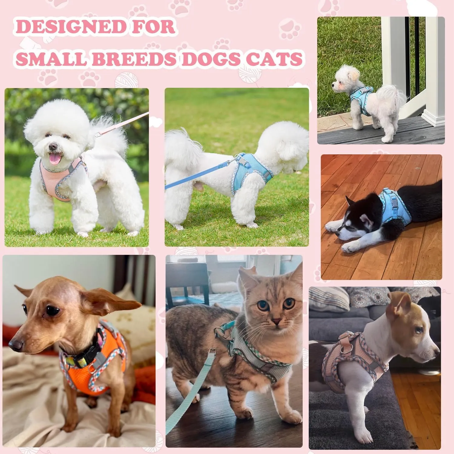 Dog Harness and Leash Set, No Pull Adjustable Reflective Pet Harness for Small Medium Dogs, Step in Vest Harness Easy Walk Dog Harness Outdoor Hiking Training for Small Dogs, Cats(Pink, XS)