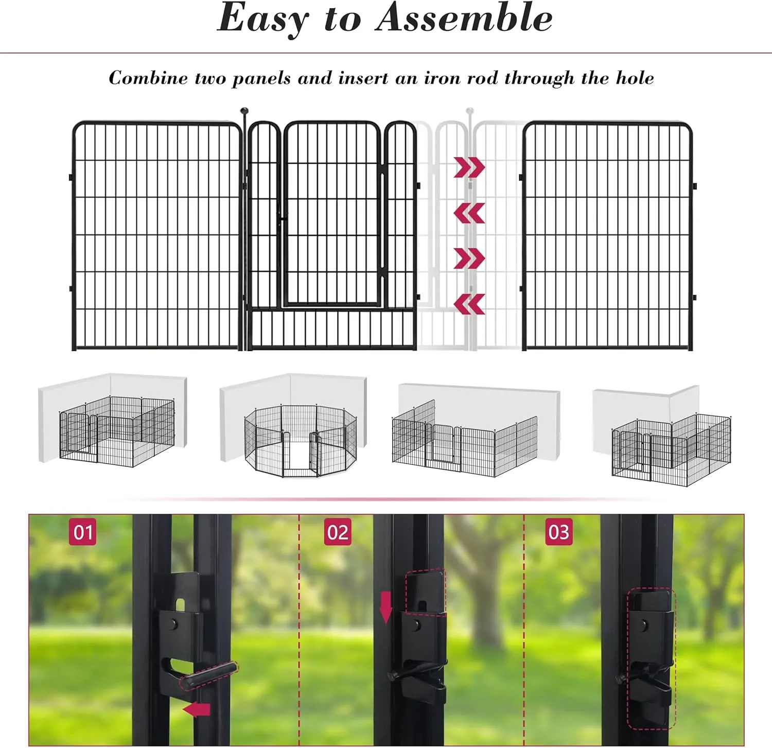 Dog Playpen 40 inch 8 Panels Dog Fence Outdoor for Yard Indoor Dog Pen for Large/Medium/Small Dogs, Heavy Duty Metal Puppy Playpen with Door Portable Pet Fence for RV Camping Yard
