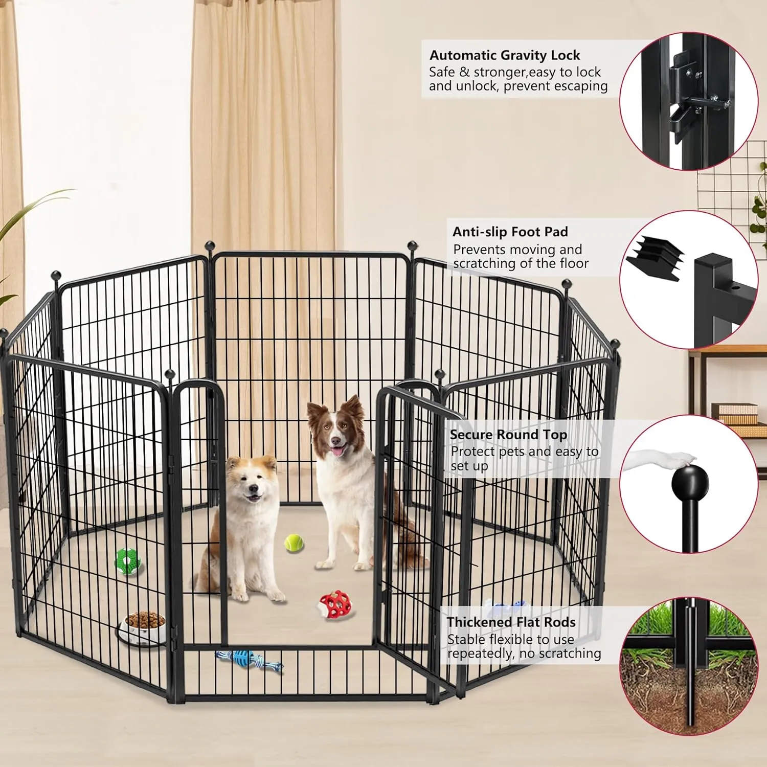 Dog Playpen 40 inch 8 Panels Dog Fence Outdoor for Yard Indoor Dog Pen for Large/Medium/Small Dogs, Heavy Duty Metal Puppy Playpen with Door Portable Pet Fence for RV Camping Yard