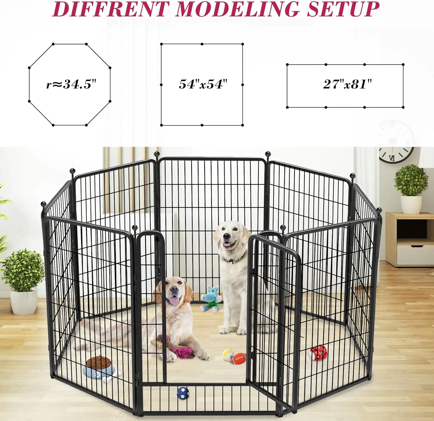 Dog Playpen 40 inch 8 Panels Dog Fence Outdoor for Yard Indoor Dog Pen for Large/Medium/Small Dogs, Heavy Duty Metal Puppy Playpen with Door Portable Pet Fence for RV Camping Yard