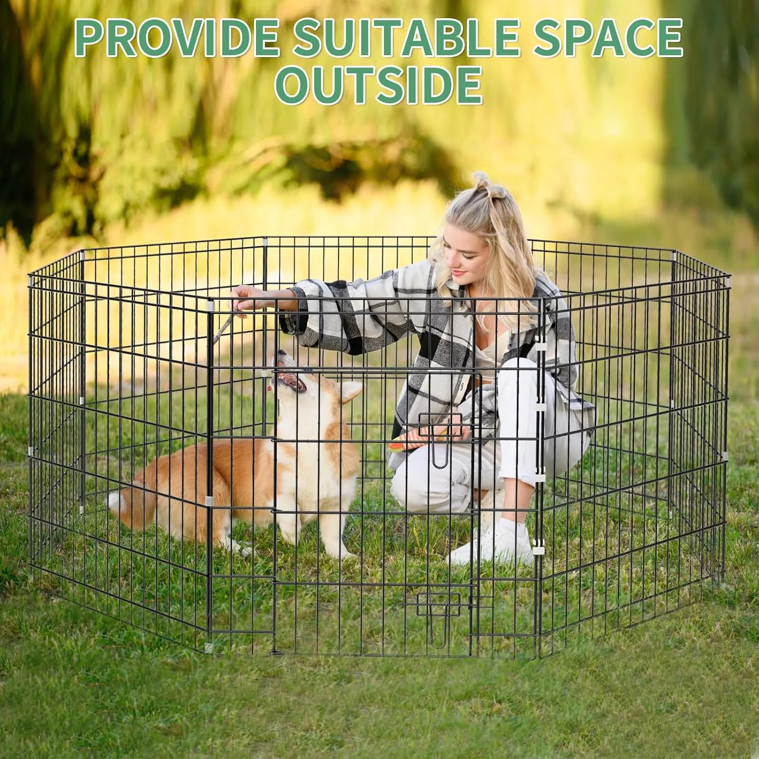 Dog Playpen, Foldable Metal Exercise Pen Puppy Playpen with 8 Panels 30 inch Indoor Outdoor Dog Fence Pen with Door for Small Medium Animals