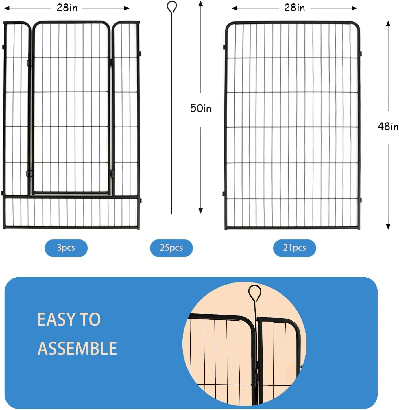 Dog Playpen,48 in(H) Pet Fence Outdoor for Rv Camping,Garden Fence Animal Barrie for Yard,Total 24 Panels with Gate 56Ft(L) Black Metal Temporary Fencing