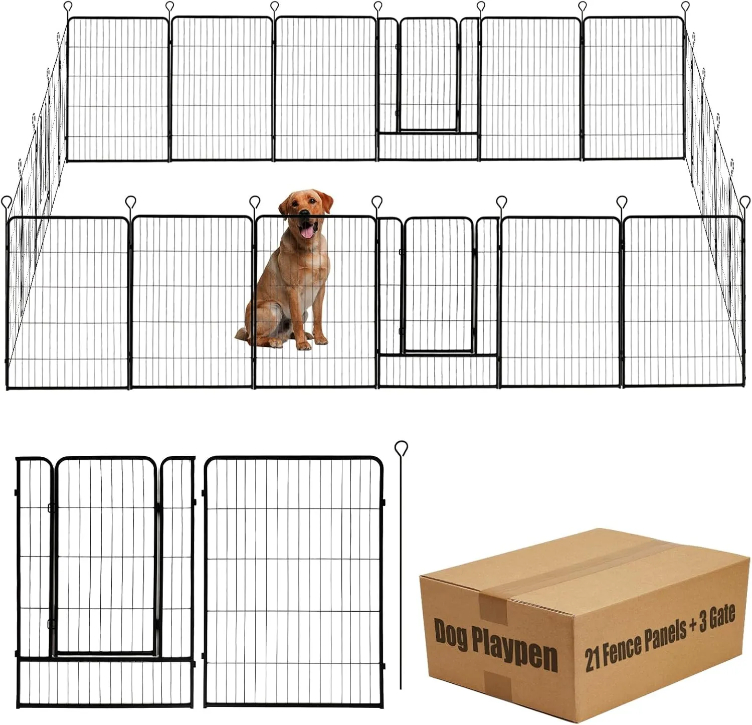Dog Playpen,48 in(H) Pet Fence Outdoor for Rv Camping,Garden Fence Animal Barrie for Yard,Total 24 Panels with Gate 56Ft(L) Black Metal Temporary Fencing