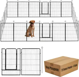 Dog Playpen,48 in(H) Pet Fence Outdoor for Rv Camping,Garden Fence Animal Barrie for Yard,Total 24 Panels with Gate 56Ft(L) Black Metal Temporary Fencing