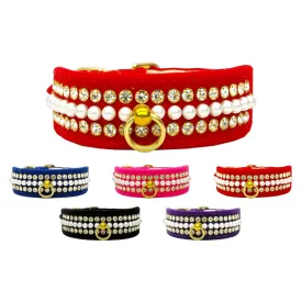 Dog, Puppy and Pet Collar, "Velvet Mini Pearl & Crystal"