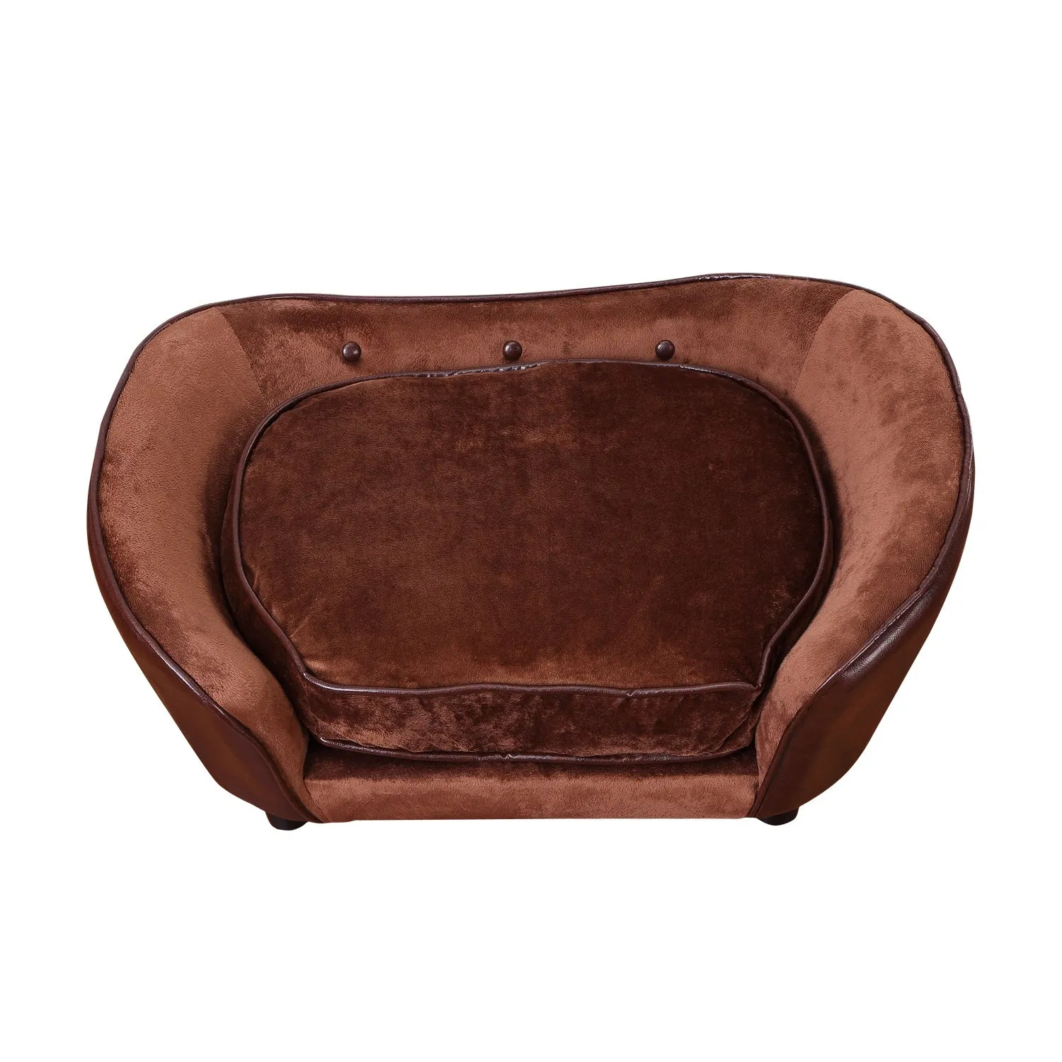 Dogs Wooden Flannelette Upholstered Indoor Sofa Bed w/ Cushion Brown