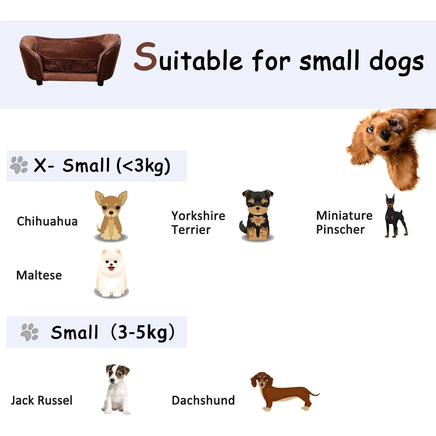 Dogs Wooden Flannelette Upholstered Indoor Sofa Bed w/ Cushion Brown