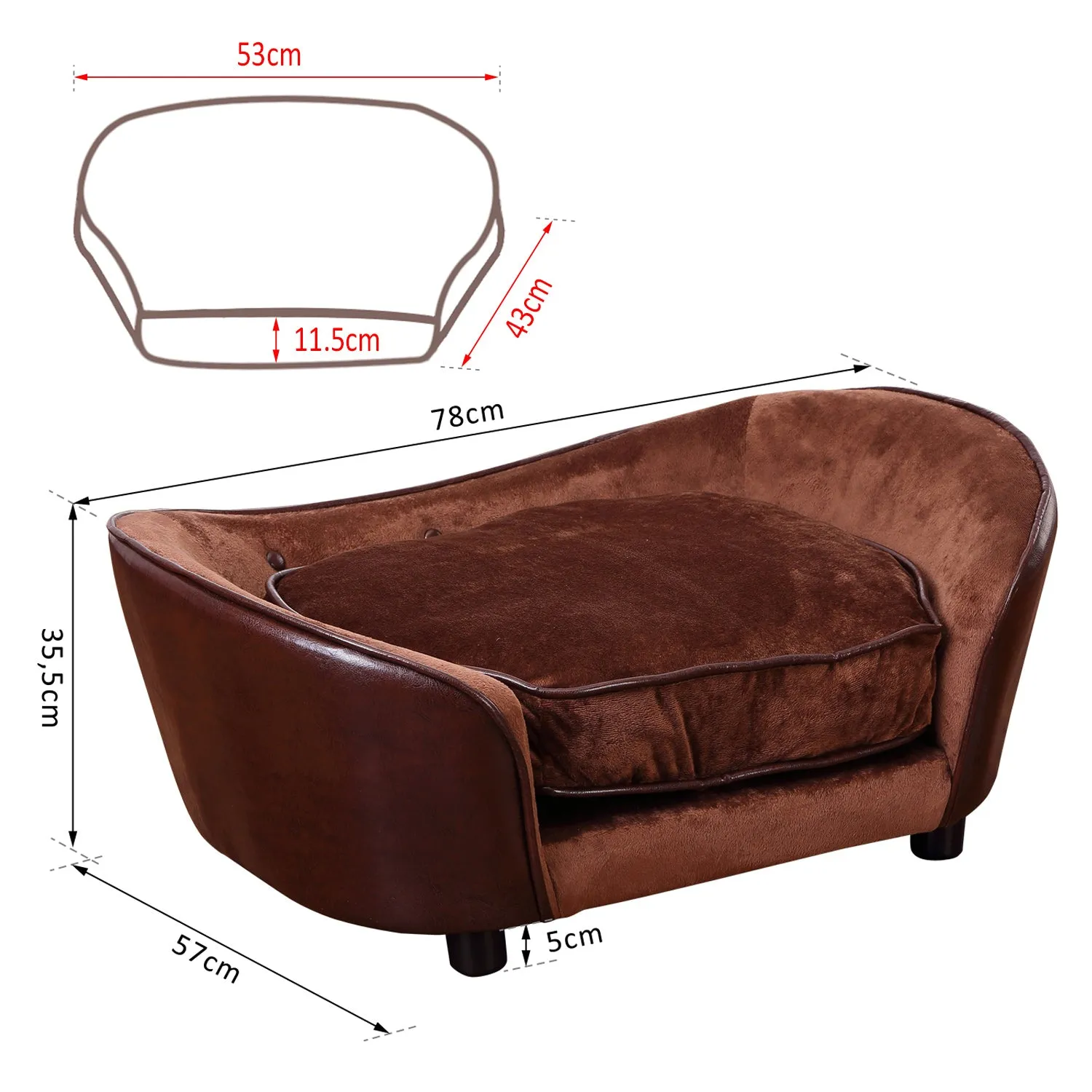 Dogs Wooden Flannelette Upholstered Indoor Sofa Bed w/ Cushion Brown