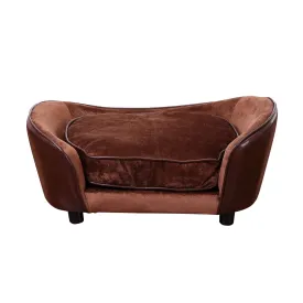 Dogs Wooden Flannelette Upholstered Indoor Sofa Bed w/ Cushion Brown
