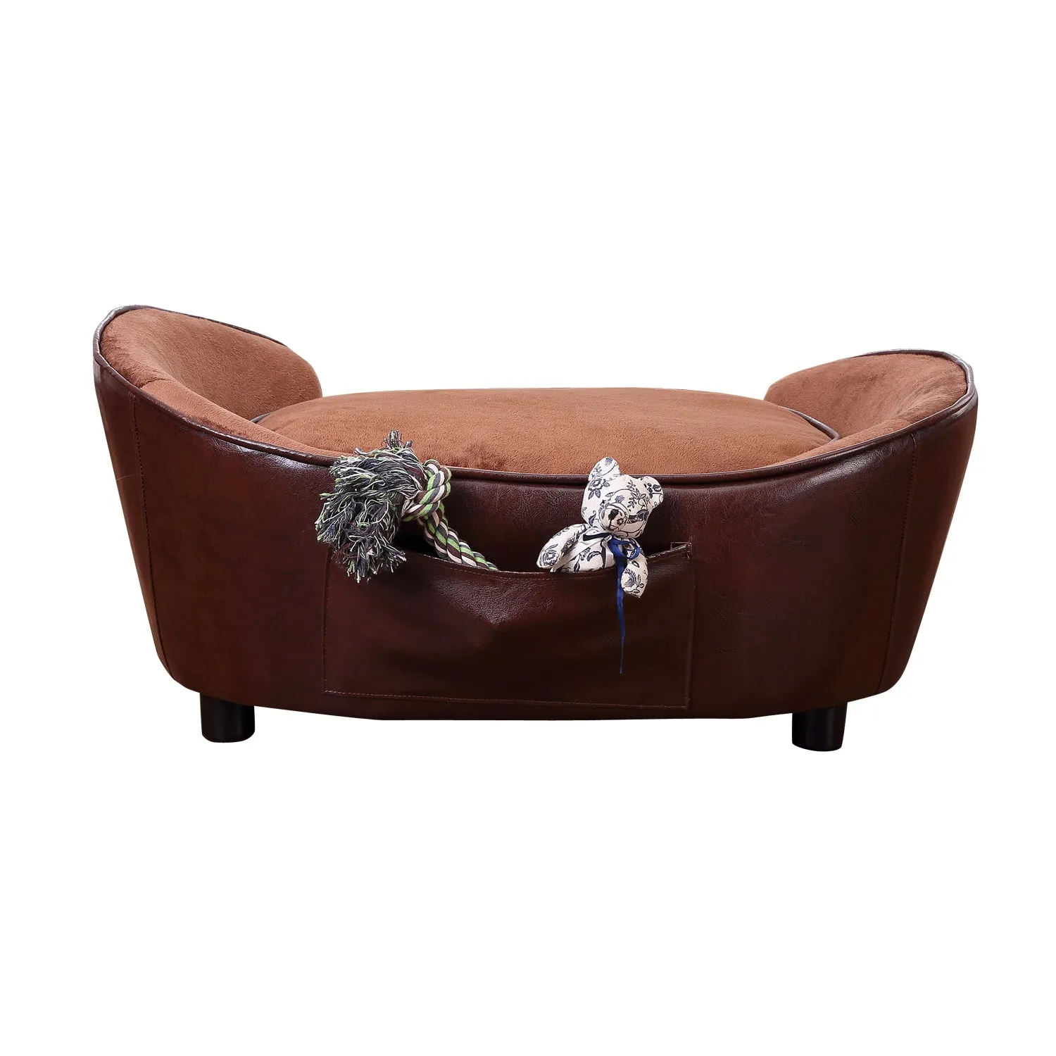 Dogs Wooden Flannelette Upholstered Indoor Sofa Bed w/ Cushion Brown