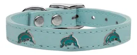 Dolphin Widget Genuine Leather Dog Collar Baby Blue 26