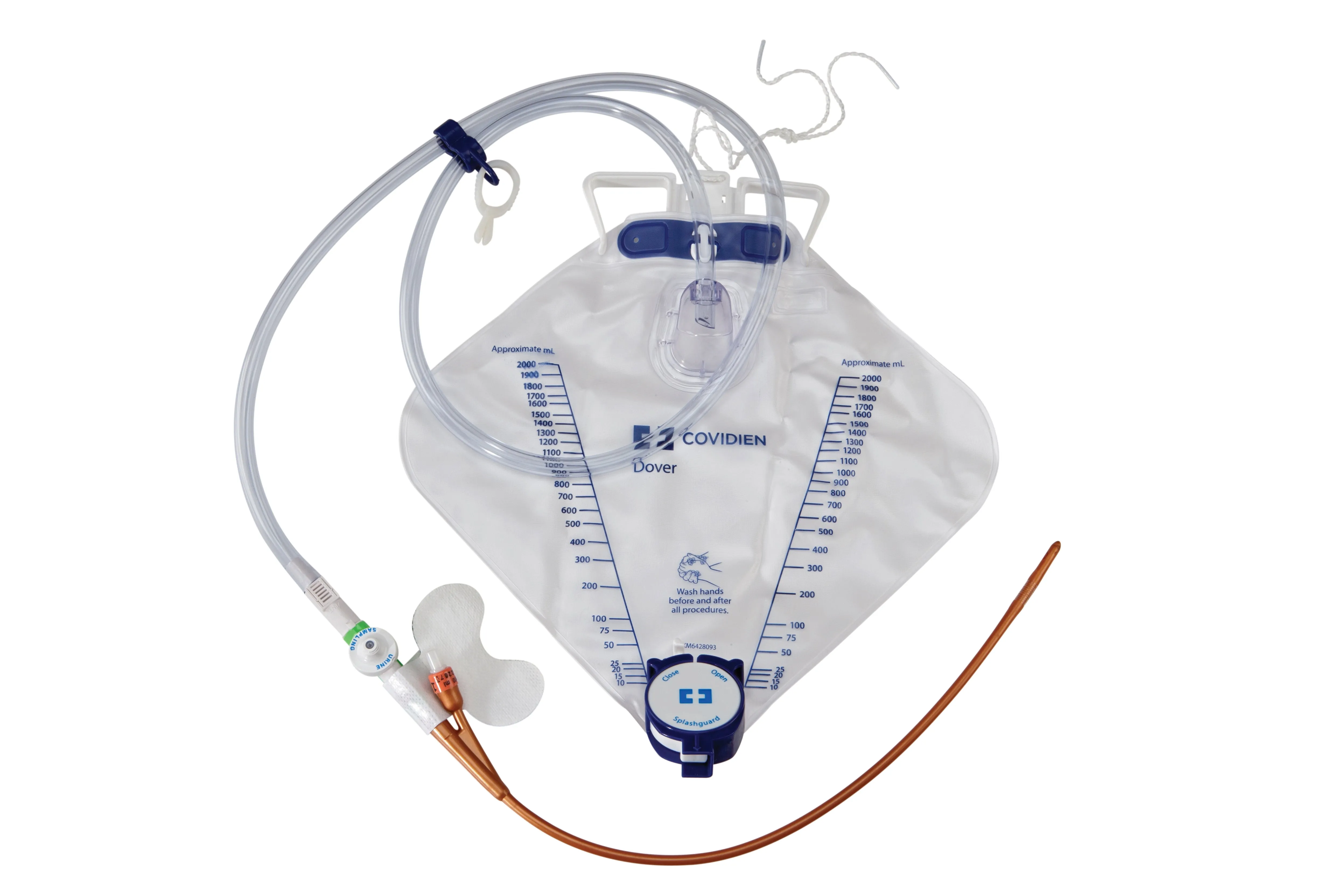 Dover Hydrogel Coated Latex Foley Luer Lock Sampling Urinary Catheterization Kit, 14FR, 5ML, 2000ML