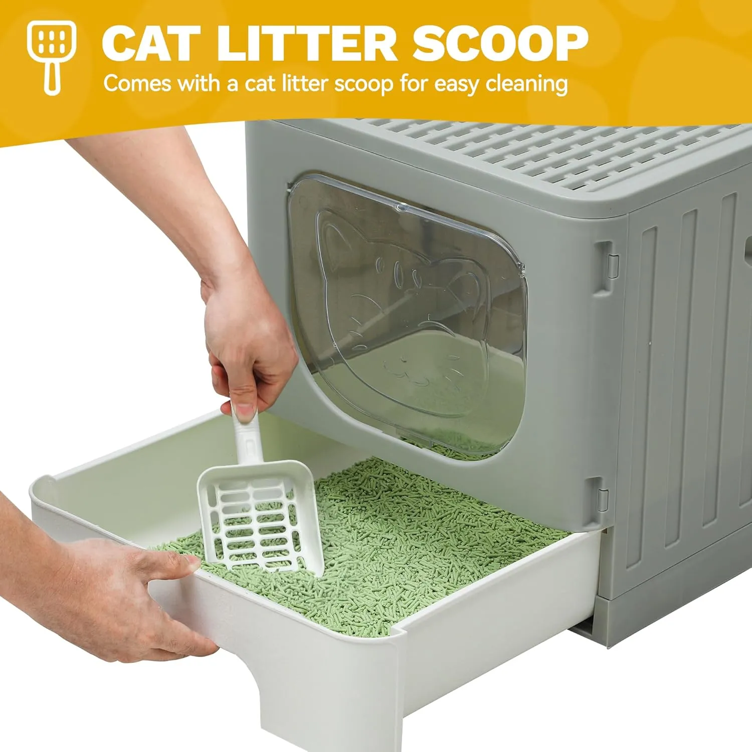 DWVO Enclosed Cat Litter Box with Two-Way Entry/Exit, Large Anti-Splash Hooded Litter Box with Mat and Litter Scoop, Easy Assemly and Cleaning - Gray