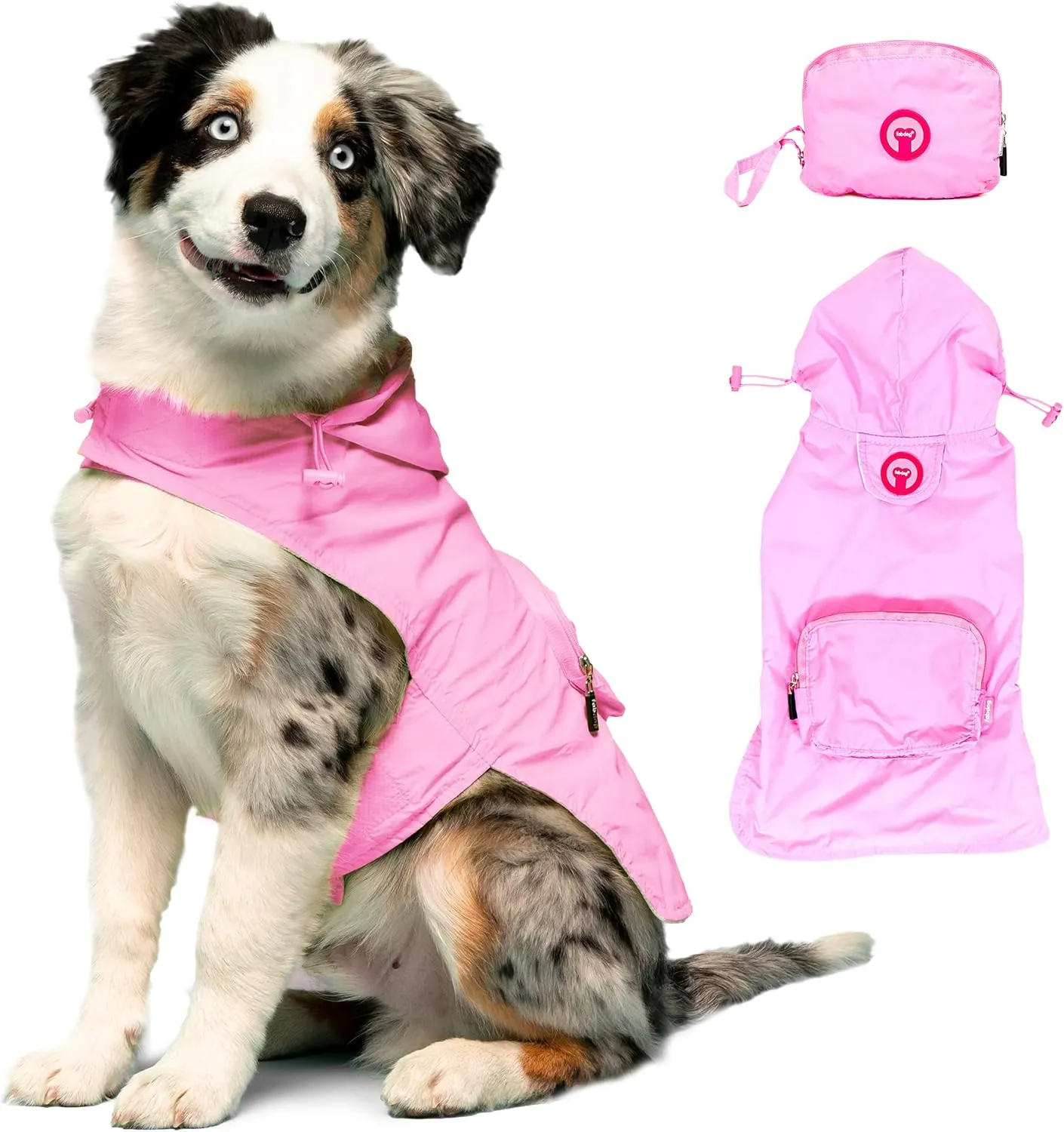 fabdog Packable Dog Raincoat (Medium, Light Pink)