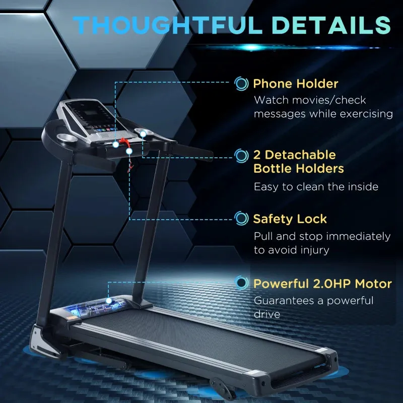 Foldable Black Treadmill, 2.0HP Incline Running Machine, LED Display, 12 Programs