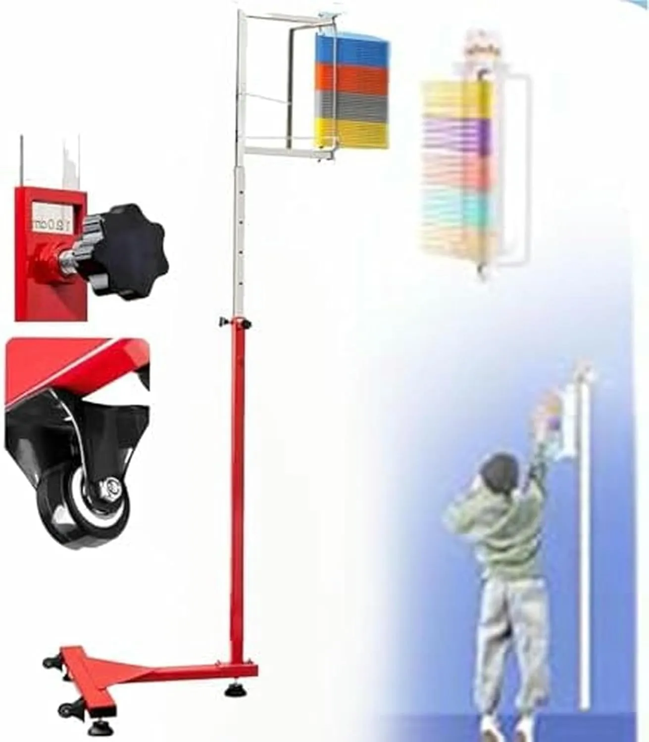 Free-Standing Jump Measurement Tester, Sprungmess Test Rod Tool, Jump Test Assessment Tool, Vertical Jump Rod Pole Tool, Vertical Jump Test Device, Pull Cord and Movable Wheel Reset~/