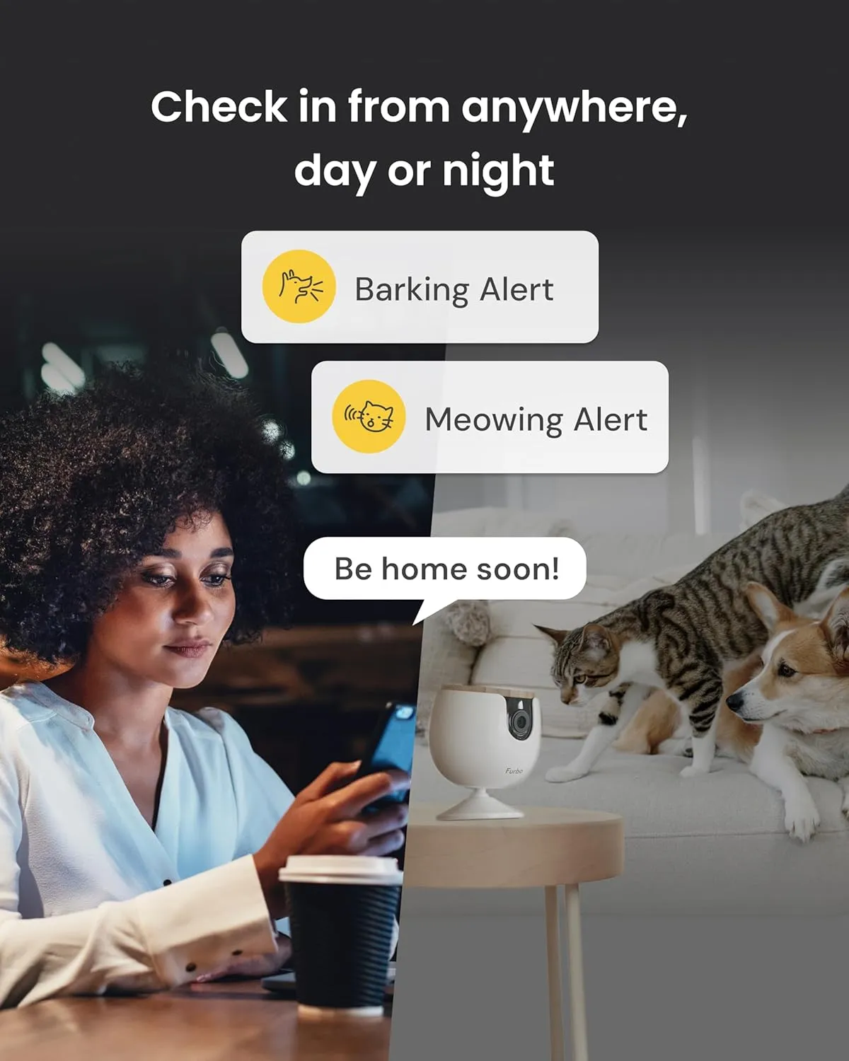 Furbo Mini New Pet Camera: Home Security Camera with Barking or Meowing Alerts, Cat or Dog Camera with Phone App, Smart Home Indoor Cam with 2-Way Speaker and Night Vision (No Subscription Required)