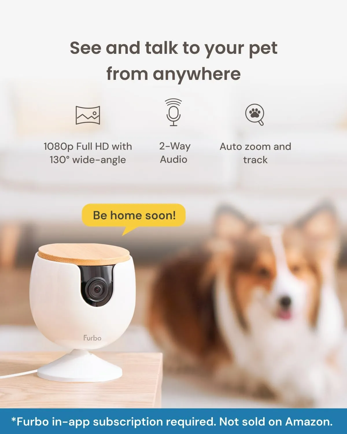 Furbo Mini New Pet Camera: Home Security Camera with Barking or Meowing Alerts, Cat or Dog Camera with Phone App, Smart Home Indoor Cam with 2-Way Speaker and Night Vision (No Subscription Required)