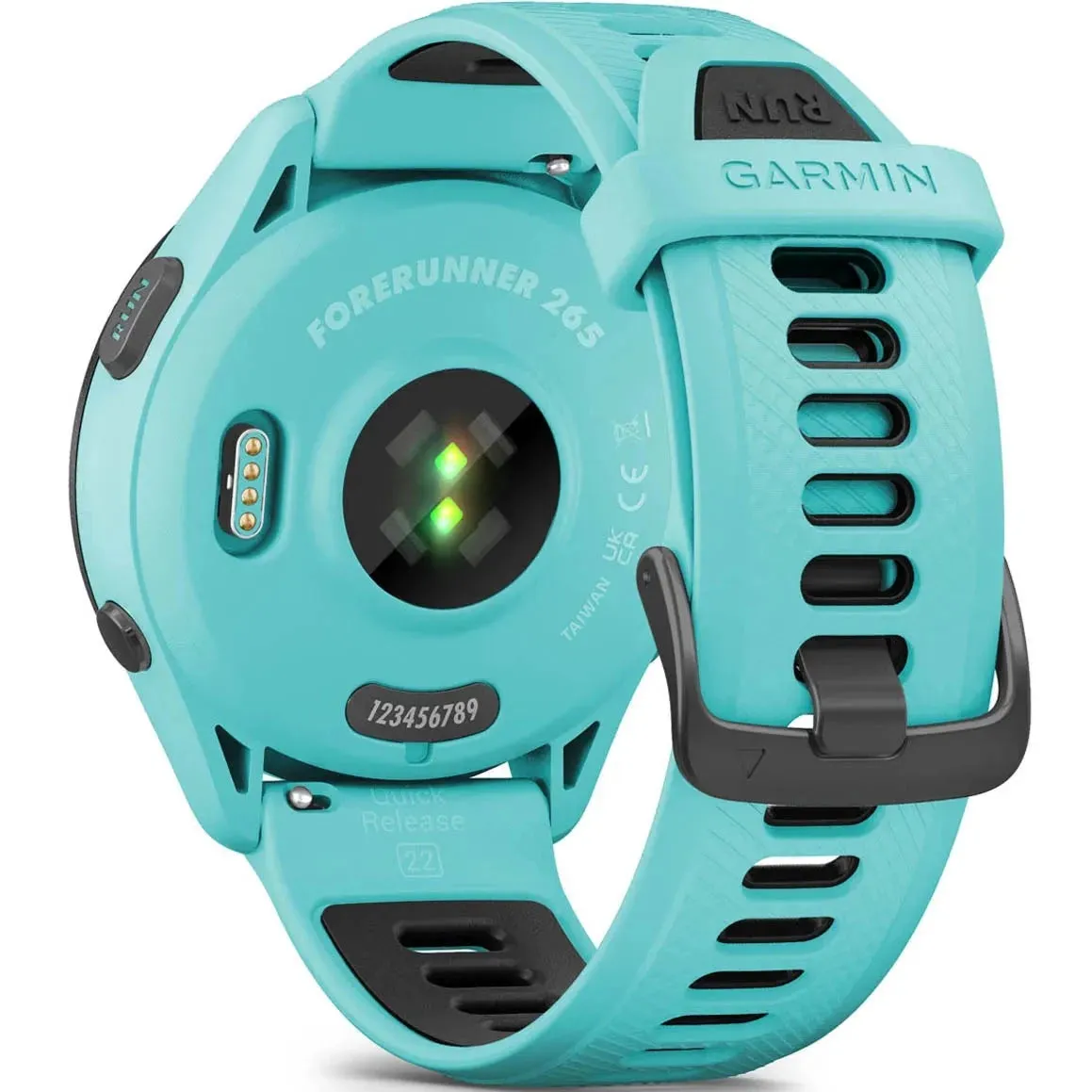 GARMIN Forerunner 265 – Smartwatch - Black Bezel with Aqua Case and Aqua/Black Silicone Band