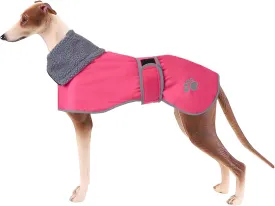 Geyecete Dog Winter Coat Geyecete Greyhound Raincoat Fabric with Lamb Velvet Inside Outdoor Dog Apparel with Adjustable Bands for Medium, Large Dog-Pink-S