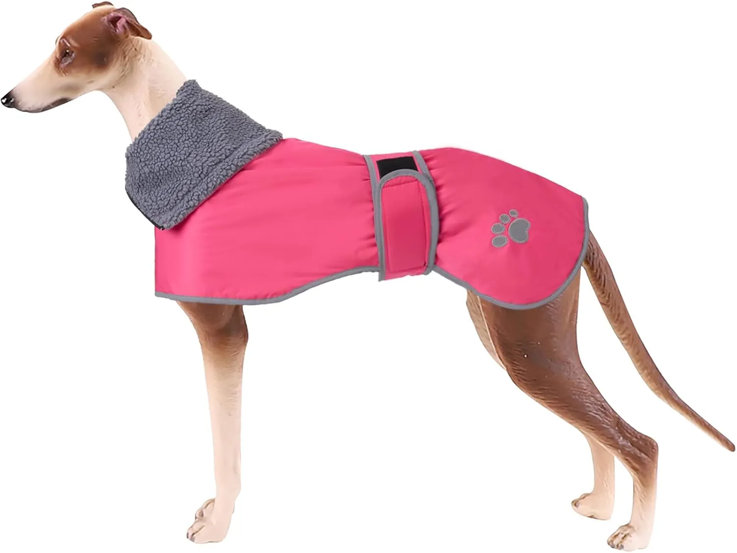 Geyecete Dog Winter Coat Geyecete Greyhound Raincoat Fabric with Lamb Velvet Inside Outdoor Dog Apparel with Adjustable Bands for Medium, Large Dog-Pink-S