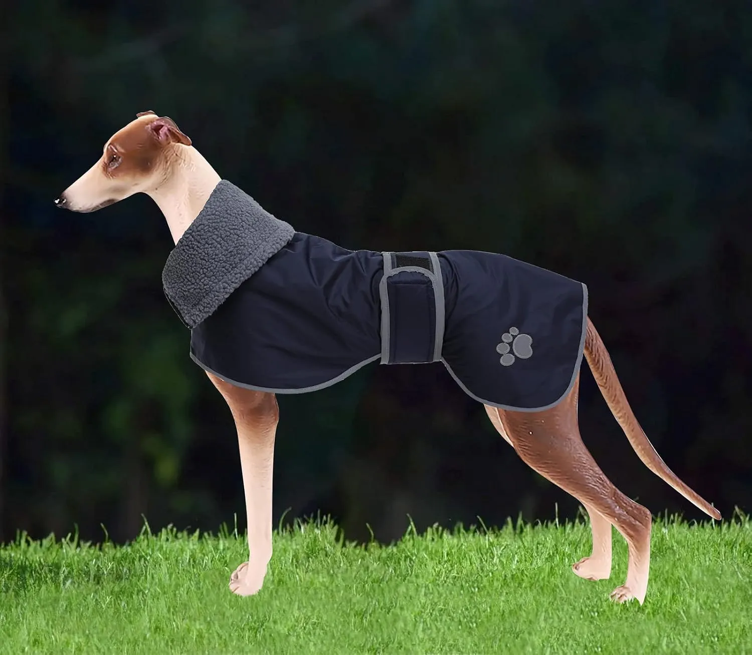 Geyecete Dog Winter Coat Greyhound Raincoat Fabric with Lamb Velvet Inside Outdoor Dog Apparel with Adjustable Bands for Medium, Large Dog-Navy-XS