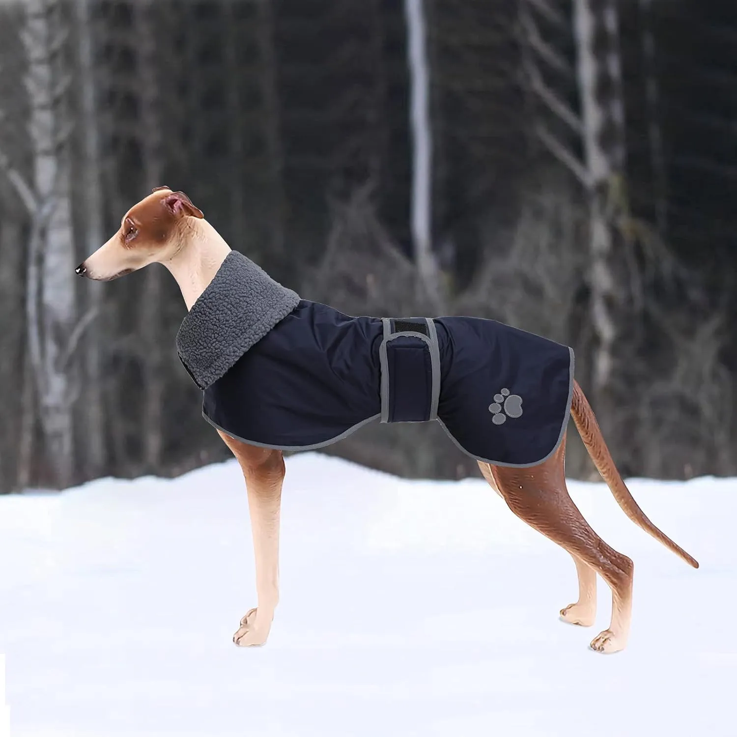 Geyecete Dog Winter Coat Greyhound Raincoat Fabric with Lamb Velvet Inside Outdoor Dog Apparel with Adjustable Bands for Medium, Large Dog-Navy-XS