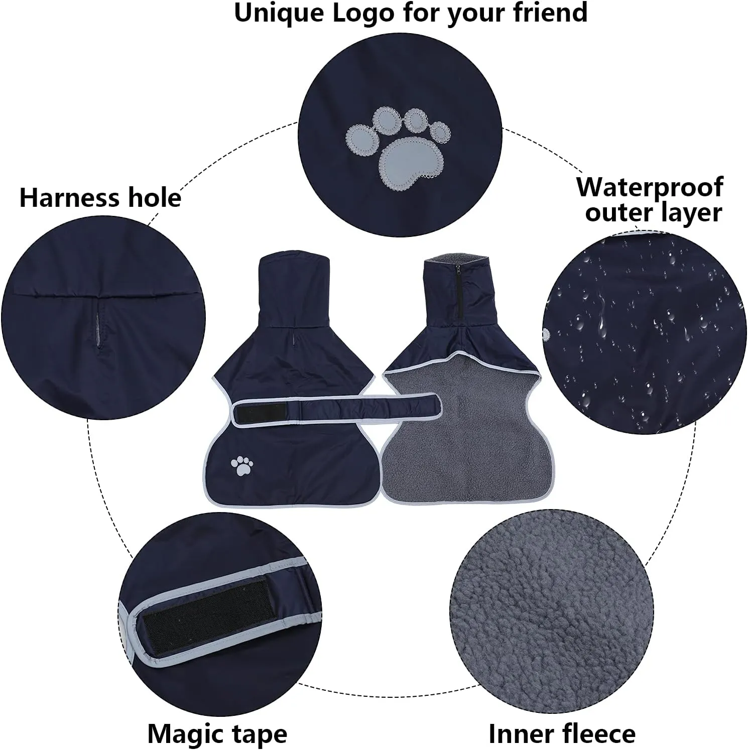 Geyecete Dog Winter Coat Greyhound Raincoat Fabric with Lamb Velvet Inside Outdoor Dog Apparel with Adjustable Bands for Medium, Large Dog-Navy-XS