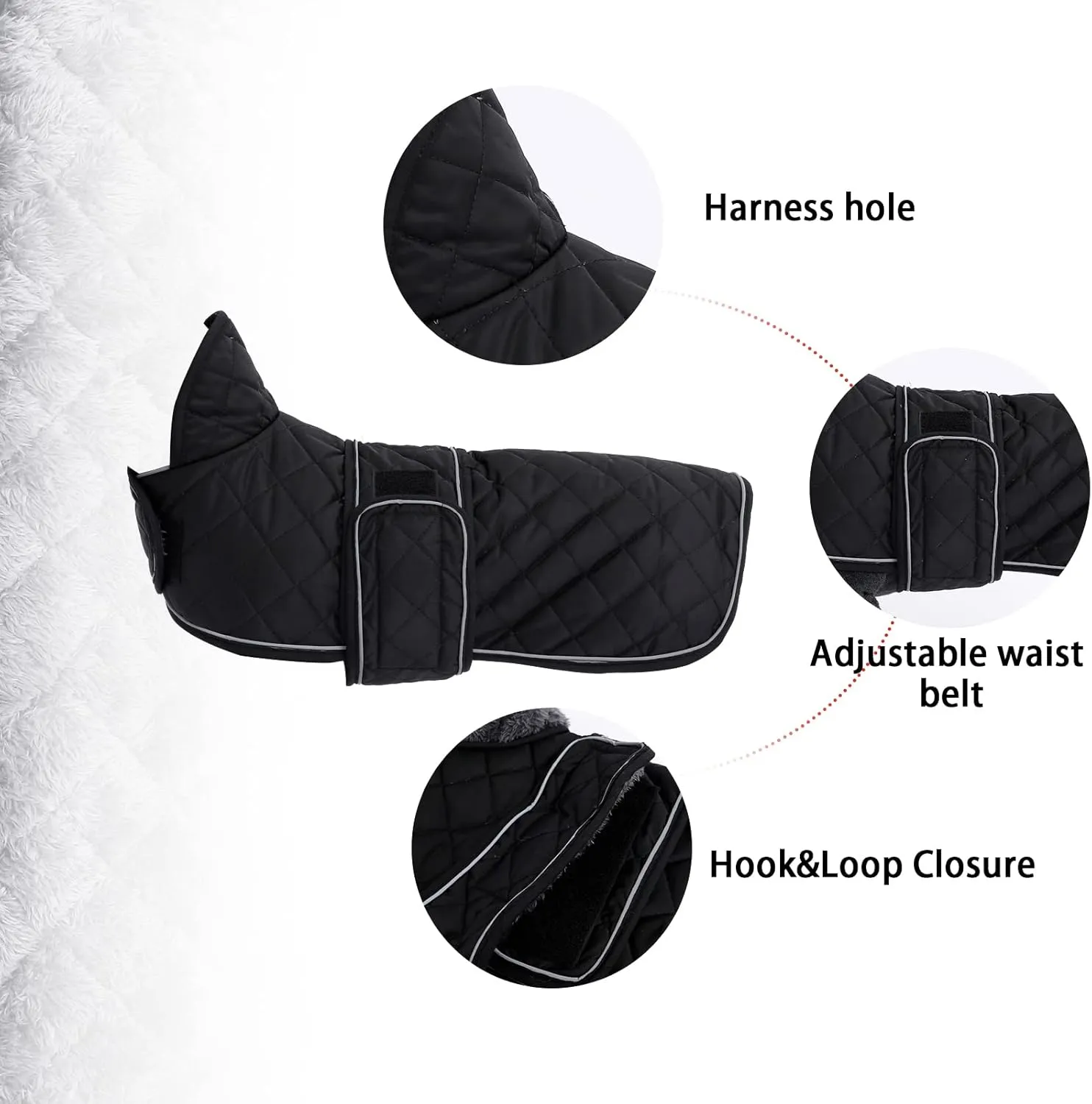 Geyecete Warm Thermal Quilted Dachshund Coat, Dog Winter Coat with Warm Fleece Lining, Outdoor Dog Apparel with Adjustable Bands for Medium, Large Dog-Black-S