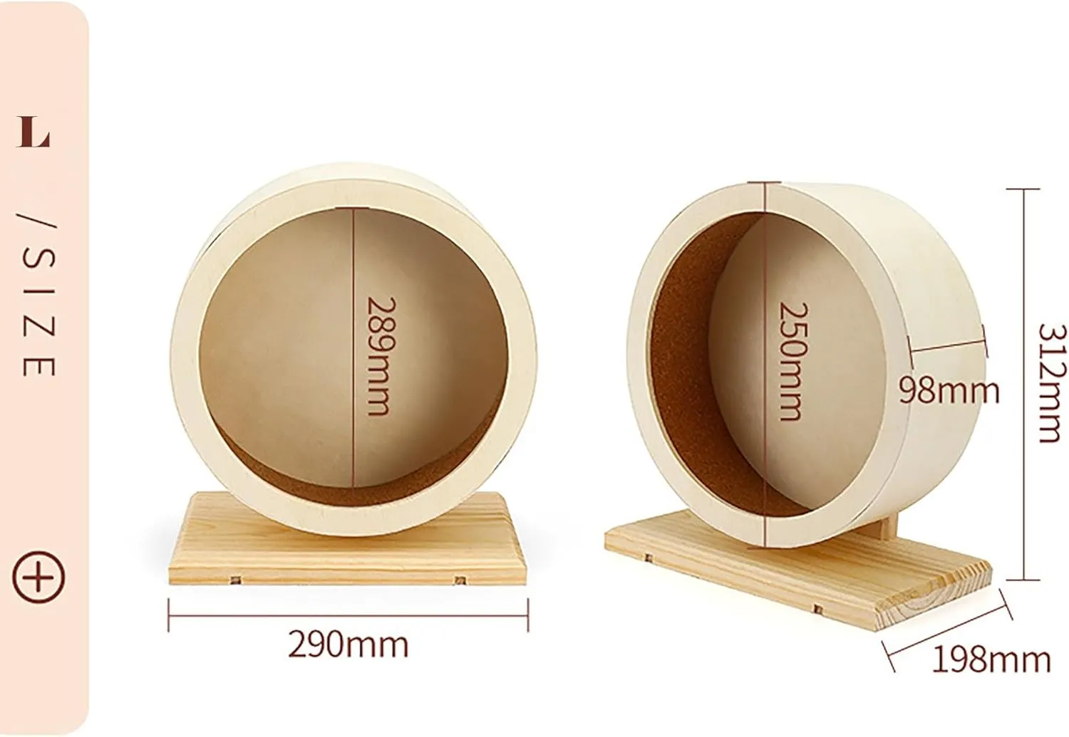Hamster Exercise WheelSmall Animals Running Toy Suitable for Rat, Pig, Chinchilla, Gerbil, etc. pet Wooden Harmless, Handmade (L)