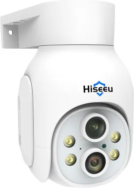 Hiseeu 3MP Dual Lens Security Camera Wireless WiFi 2.4GHz Outdoor, 10X Zoom Pan&Tilt 360, Full Color Night Vision, Motion Detection, Siren/Motion/Light Alarm, IP66 Weatherproof, Work with Alexa